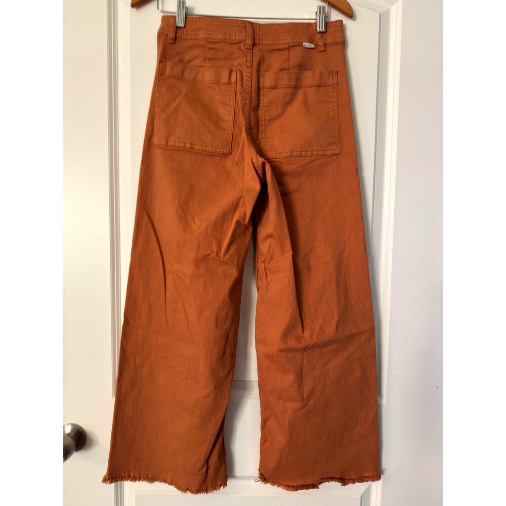 Billabong Free Fall High Rise Wide Leg Pants Toffee Rust Orange Frayed Hem - Picture 2 of 7